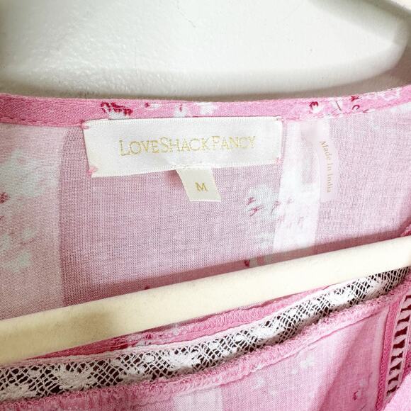 LoveShackFancy Bonita Mini Dress Ruffles Lace V-Neck Short Sleeve Pink Size M - Picture 6 of 8